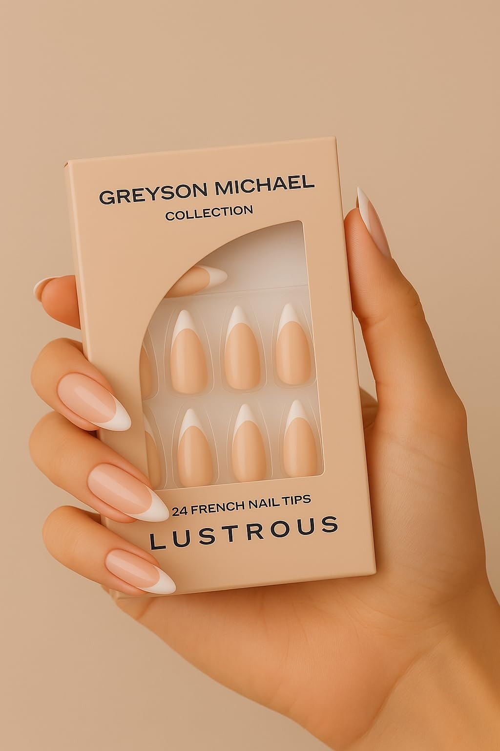French Tip Press-On Nails, False Nails, Fake Nails, Natural, Semi-Transparent…