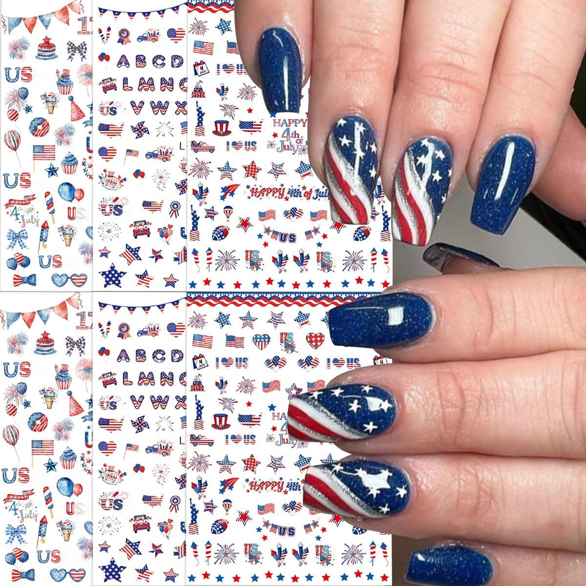6 Sheets Independence Day Nail Stickers for Nail Art Happy 4Th of July Nail Art