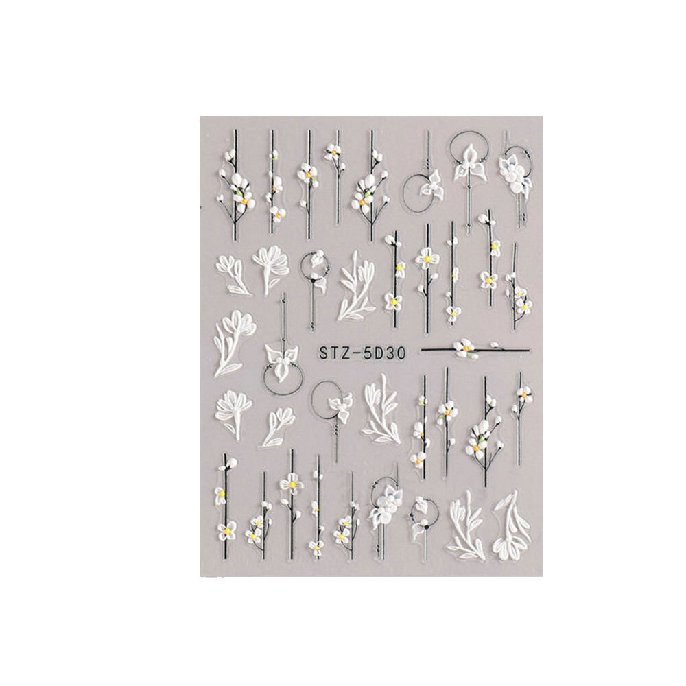 1 Sheet 5D Nail Art Stickers Embossed Flowers Leaf Nail Stickers Manicure DIY