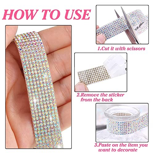 Self Adhesive Crystal Rhinestone Ribbon Strips,6 Rows of 6 Yards Diamond AB