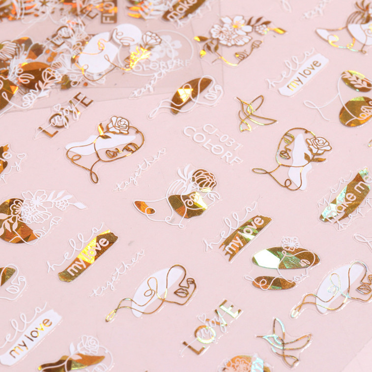 3D Nail Art Decals Stickers Daisy Flower Leaf English Letters Adhesive DIY NS2
