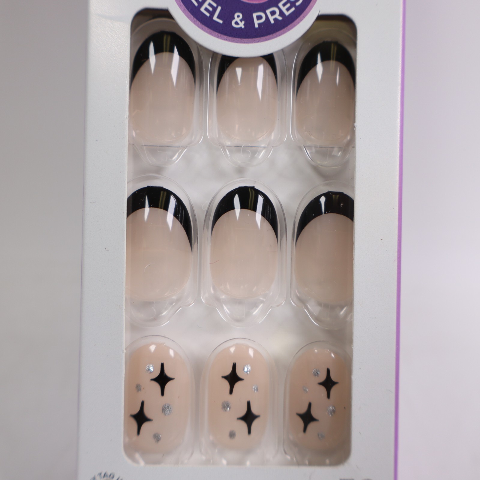 2 PACK imPRESS French Tip Press On Nails, ‘Gold Ring’, Black, Short Oval, French