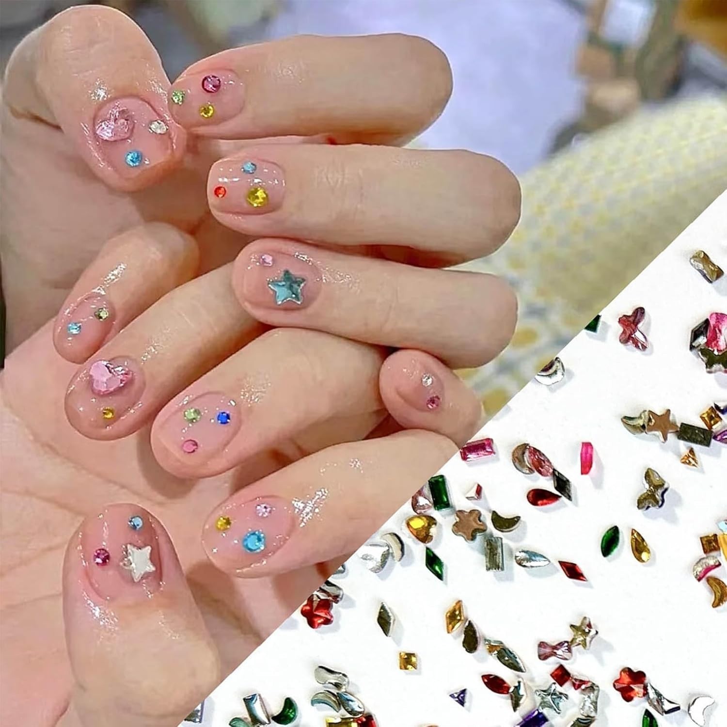 2000PCS Colorful Rhinestones Nail Art Charms Multi Shape Crystal Flat Back Nail