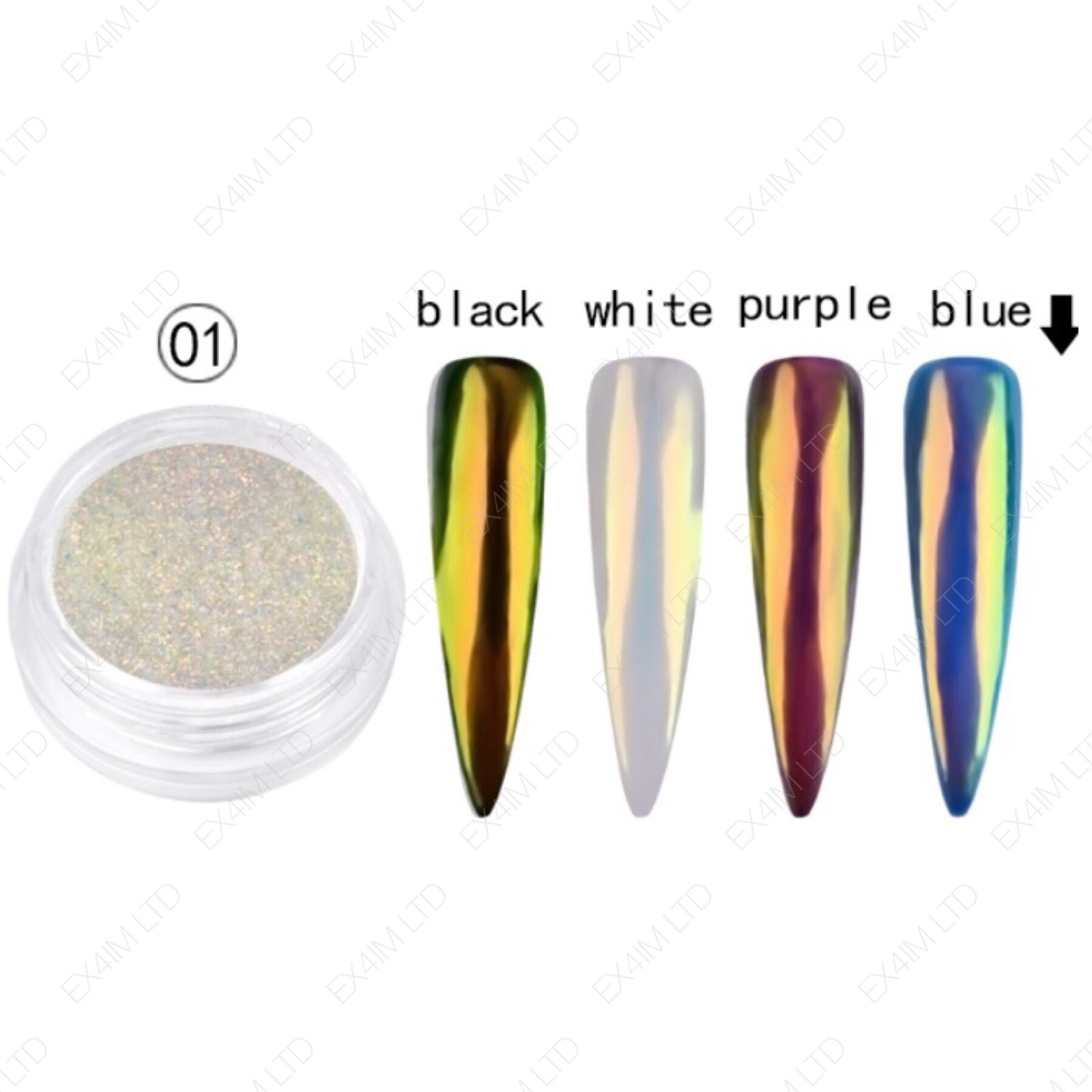 AURORA Nail Powder AB UNICORN RAINBOW 5 Colours CHROME Mirror Effect Mermaid UK