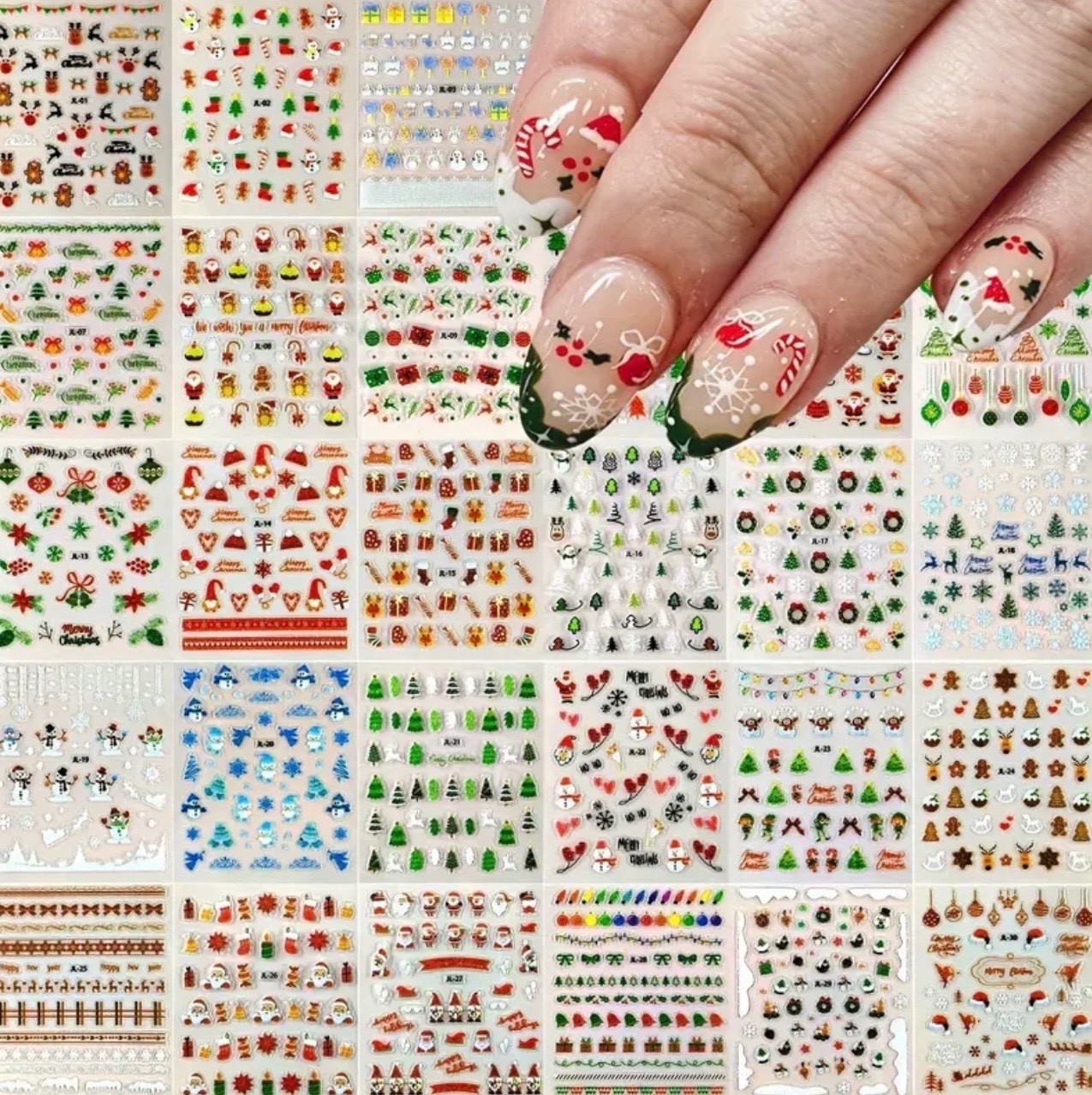 Christmas Nail Art 3D Stickers DIY Xmas Decals Set Santa Snowflake Designs UK