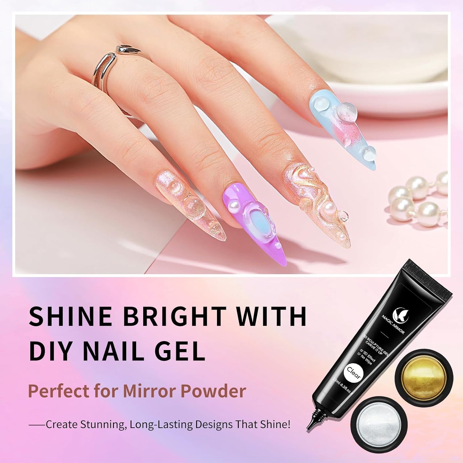 15g 3D Nail Gel & Chrome Powder Kit – Effortless Artistry for Nail Enthusiasts
