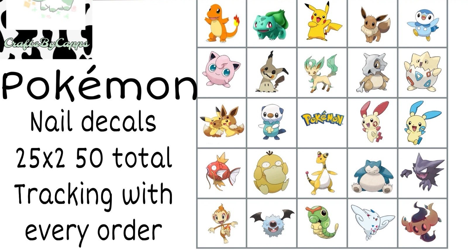 Pokémon Waterslide Decals Finger Nail, Instructions (set of 50) KC
