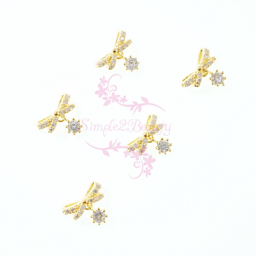 5 Bow Shape Dangle Design Clear Zircon Rhinestones 3D Nail Art Jewelry DIY Decor