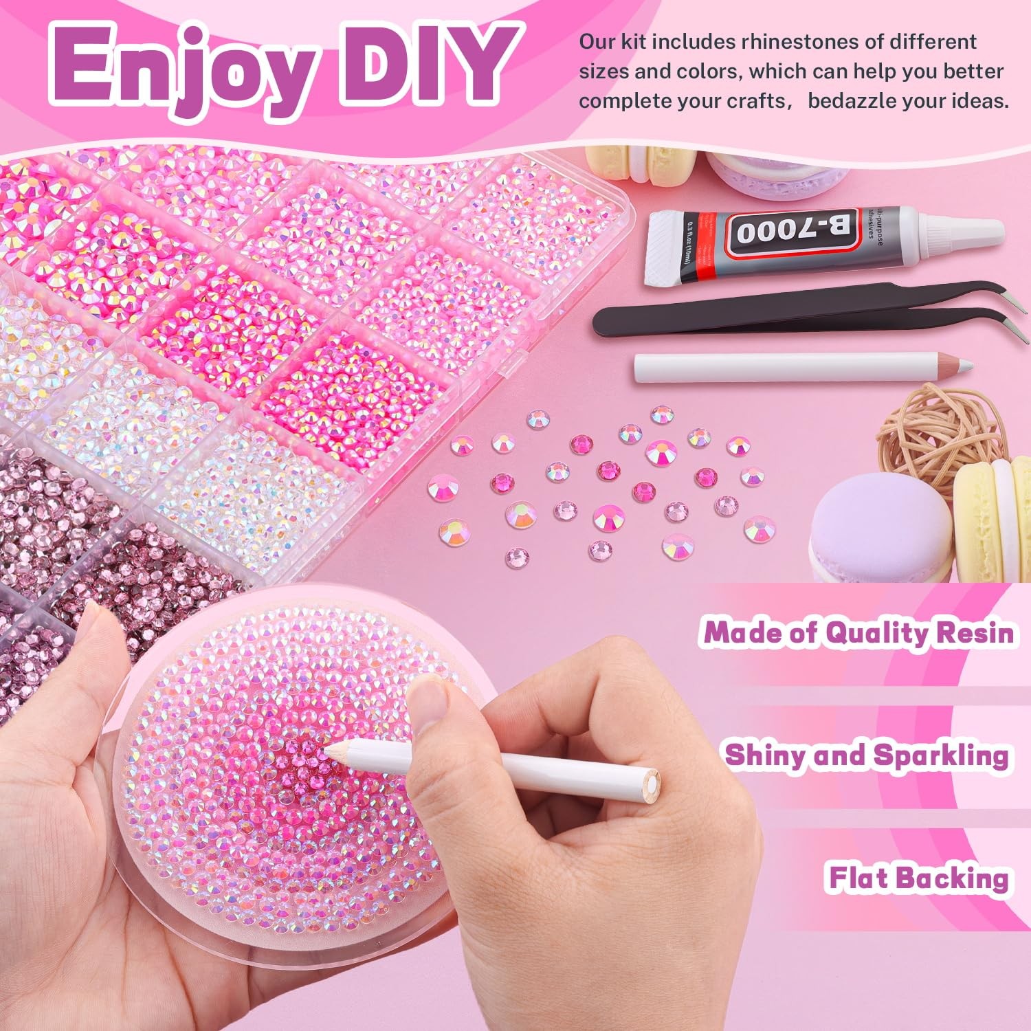 20000Pcs Pink Rhinestones for Bedazzling Kit with 3Pcs B7000 Jewelry Glue, Re…