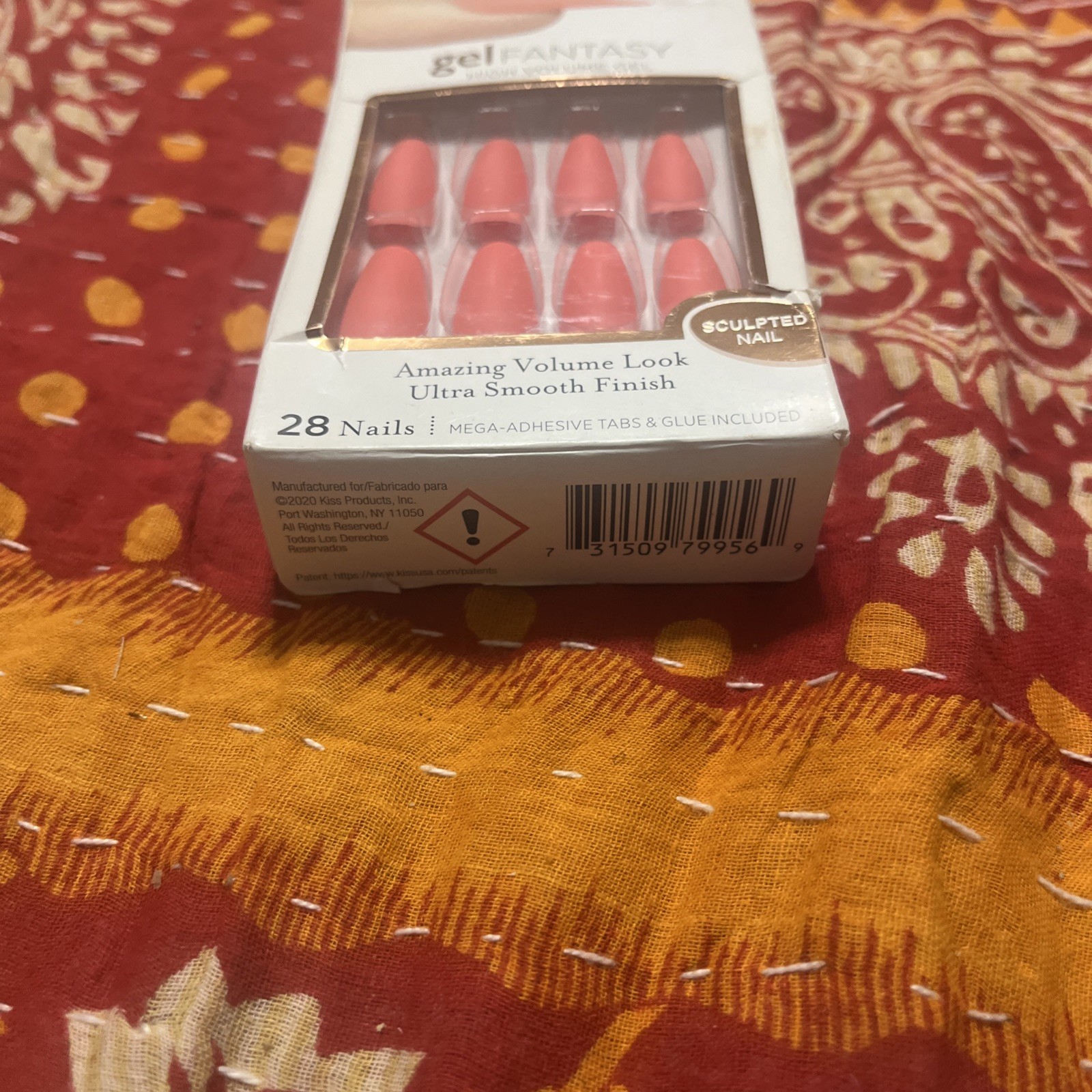 KISS Gel Fantasy NAILS GLUE ON Matte Fresh Coral LONG LENGTH 79956