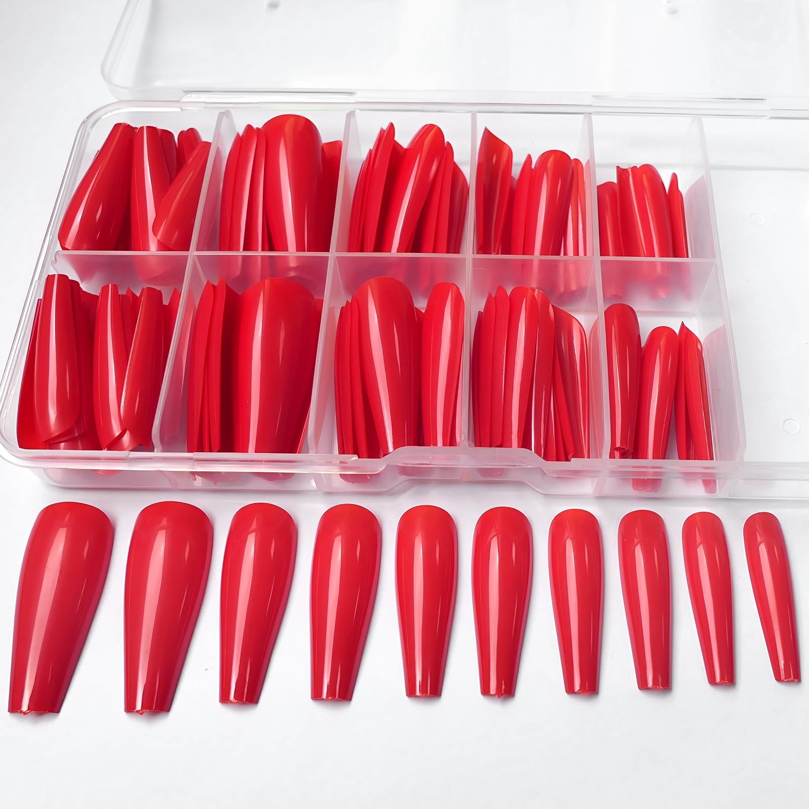Lifextol 120pc Coffin Press on Nails Medium Length Colored Long Ballerina Red…