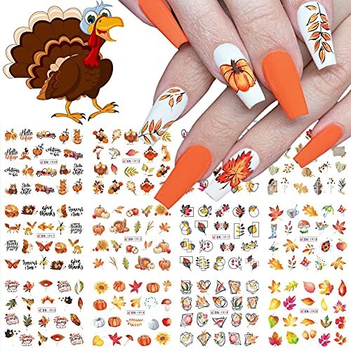 Fall Nail Stickers Autumn Leaves Nail Water Transfer Stickers, Design 8