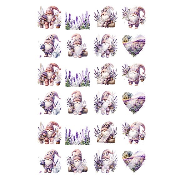 Gnome Lavender Flowers Nail Art Decals – Waterslide Nail Decals- Design #2