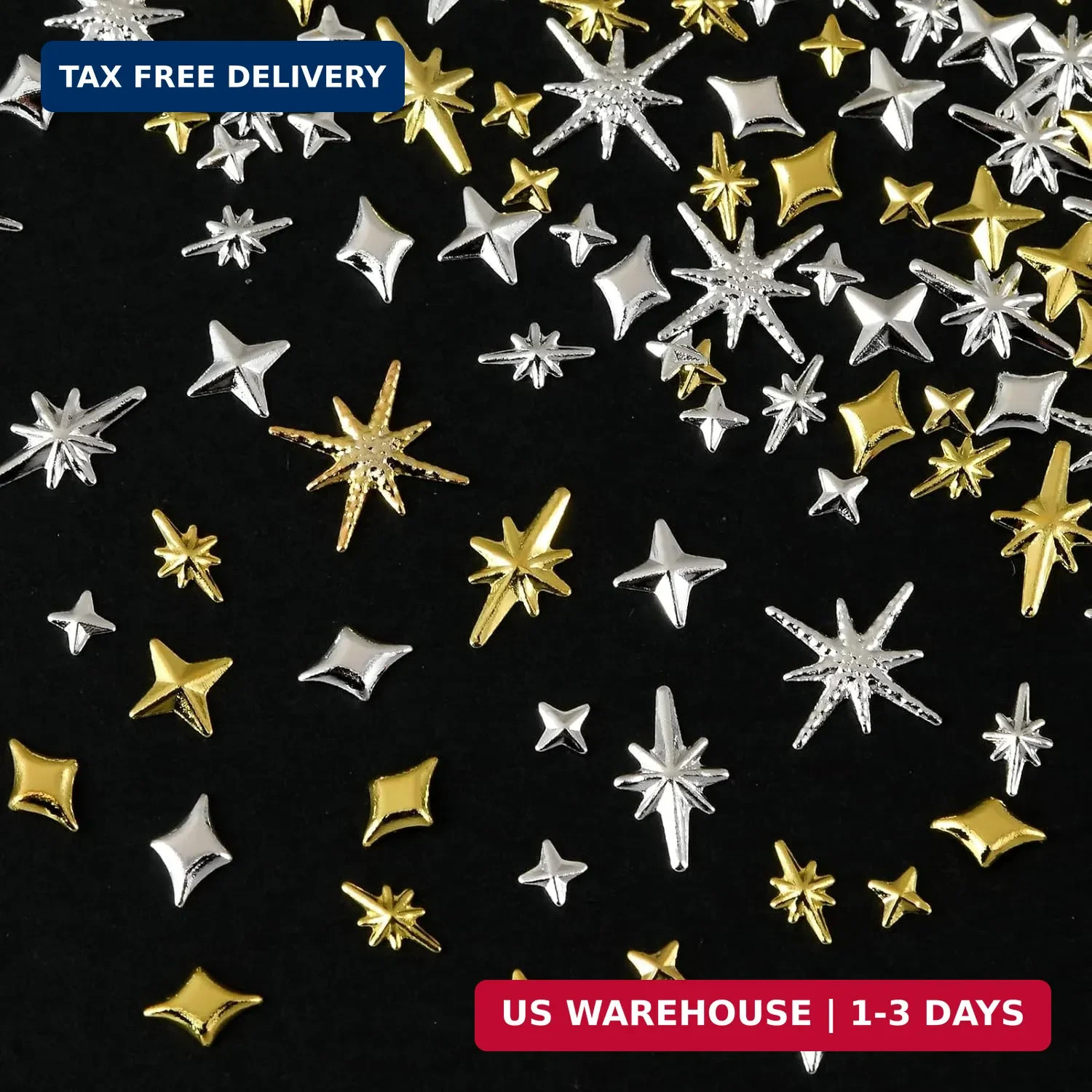 2500Pcs Star Nail Charms, Silver & Gold Nail Charms Bulk for DIY 3D Nail Art Cha