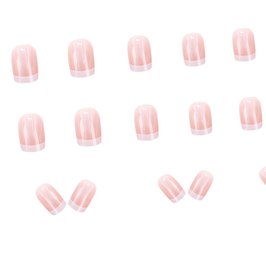 48 Pcs White French Nude Short Square Press on Nails, Glossy Minimal Fake Nails
