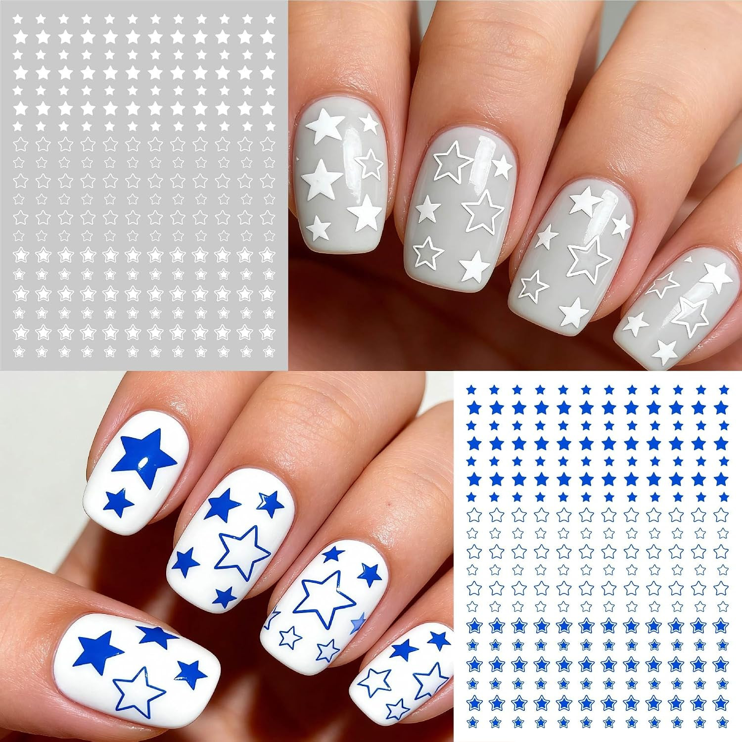 9 Sheets 4Th of July Nail Stickers, Red Blue White Star Nail Decals 3D