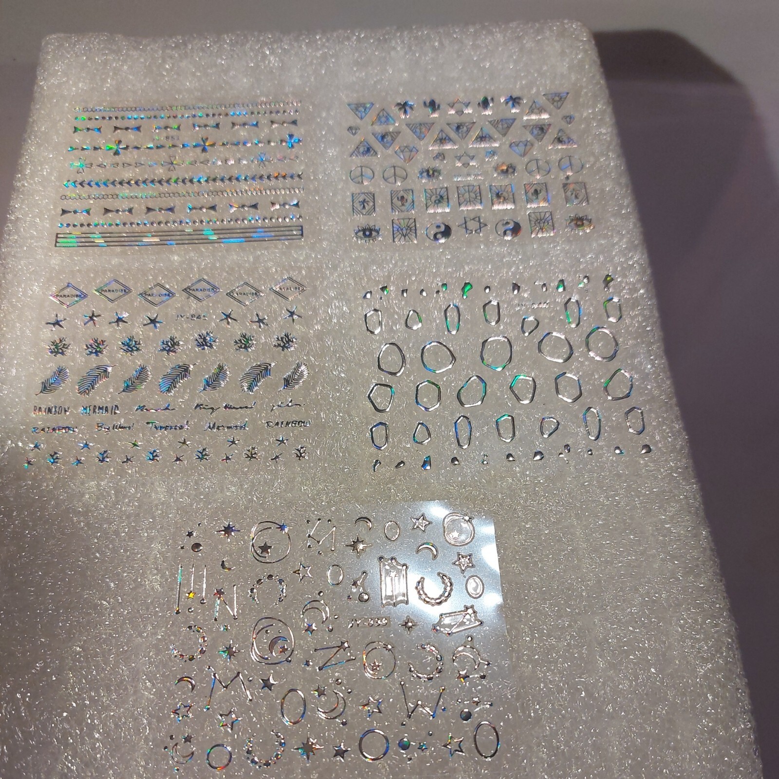 5 X Small Sheets Of Silver Nail Art Stickers (Dn419) New