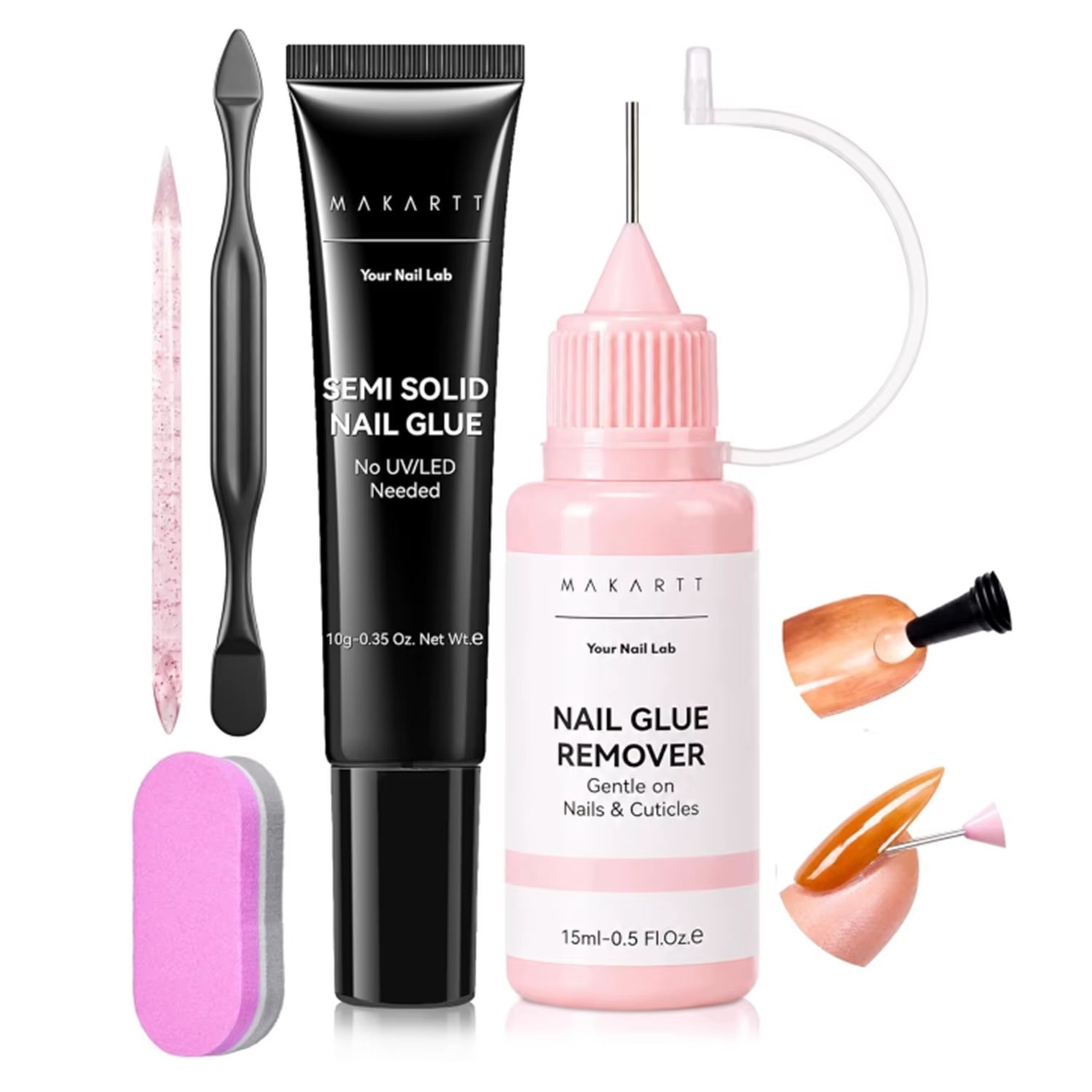Nail Glue Remover Kit 10g Semi-Solid Air Dry 20s Adjustable 15ML Acetone-Free