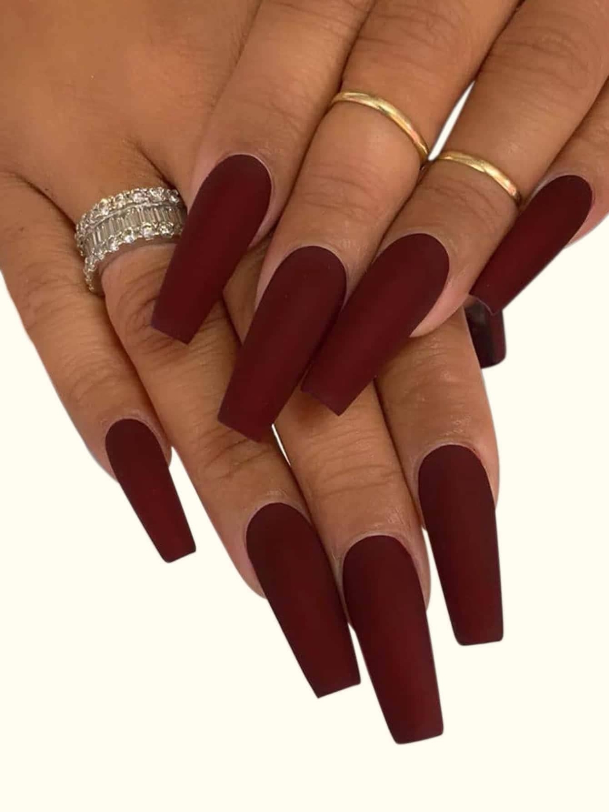 24pcs Long Coffin Burgundy Solid Matte Fake Nail False Nails Press On Nails Glue