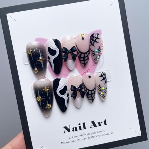 Goth Halloween Press on Nails – Medium Almond Nails with Designs-22