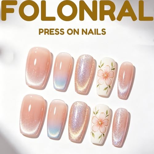 Short Square Fake Nails with Flower Designs – Acrylic Press