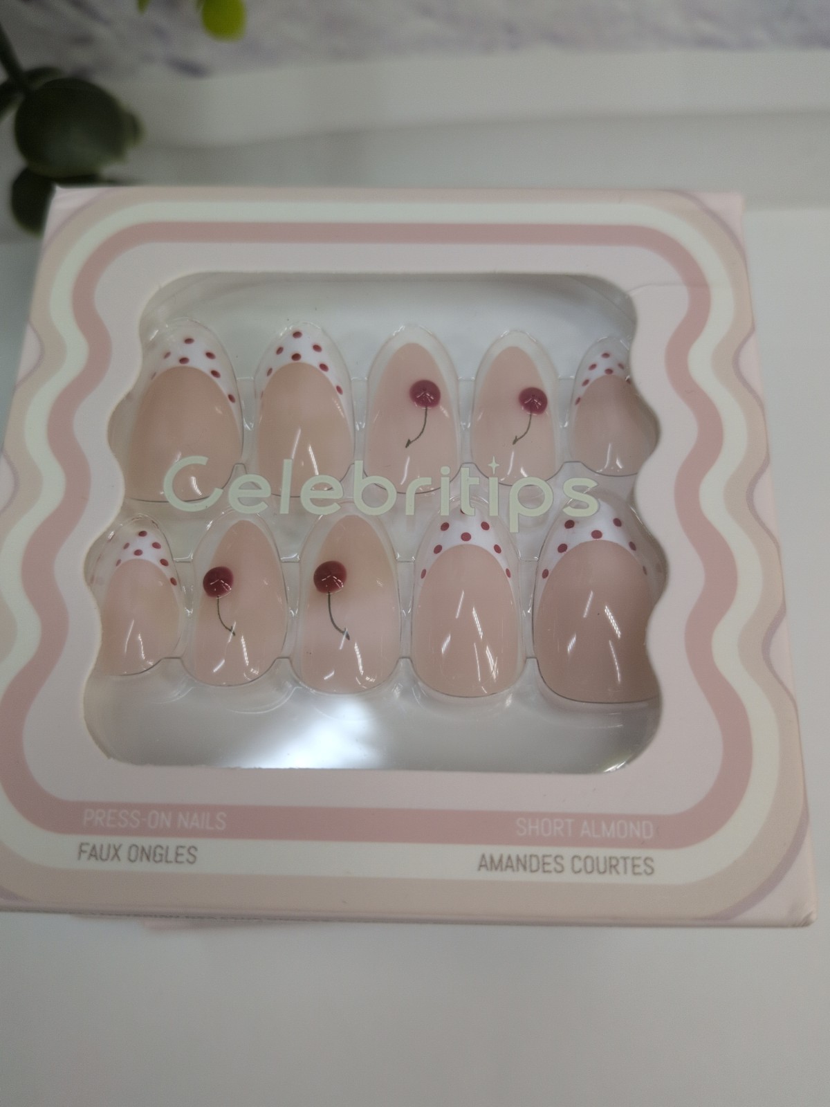 NIB LOT 3 SHORT ALMOND🥰Celebritips Press On Nails Set Burgundy Raspberry Cherry