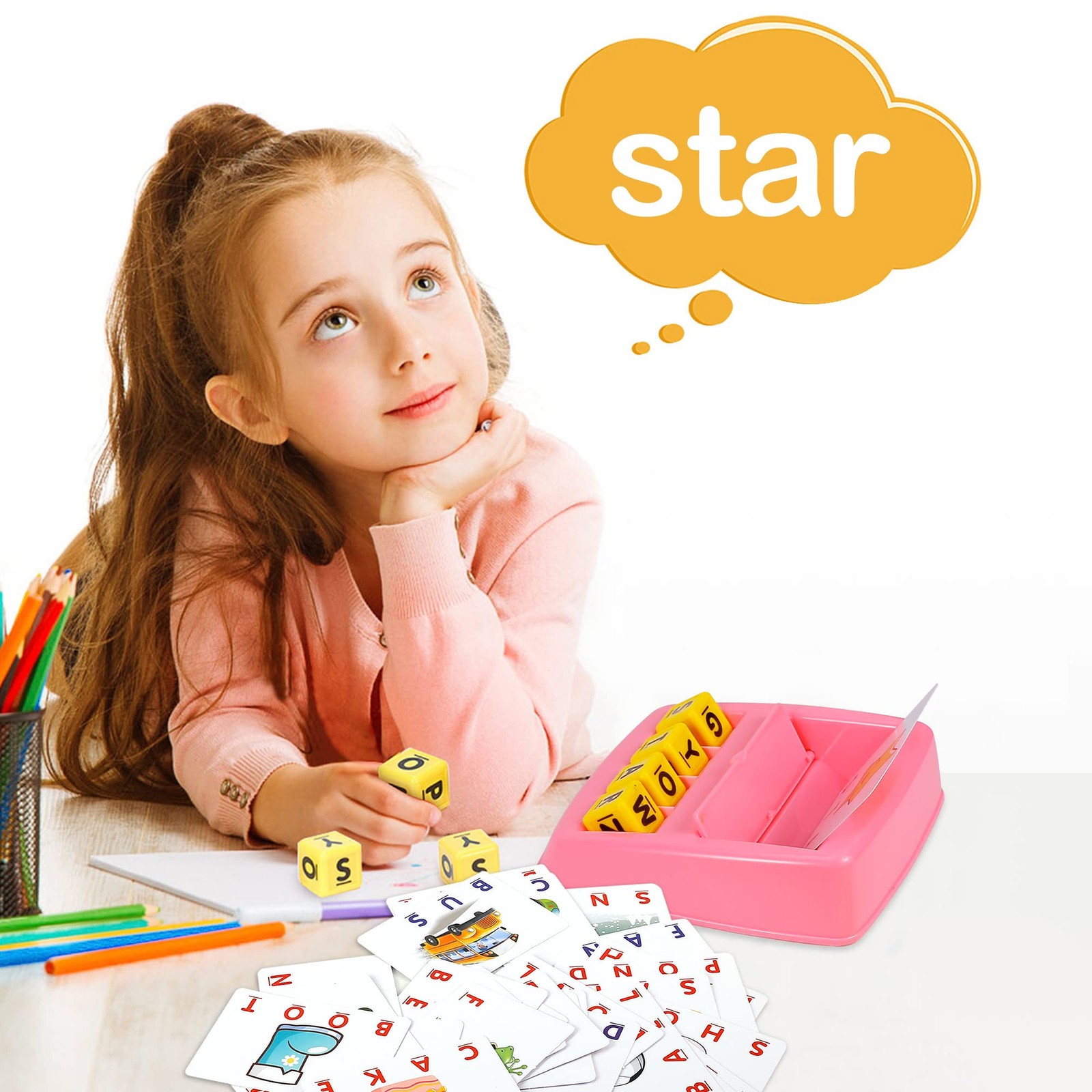 Fenikso Matching Letter Game, Alphabet Spelling & Reading Words, Small, Pink