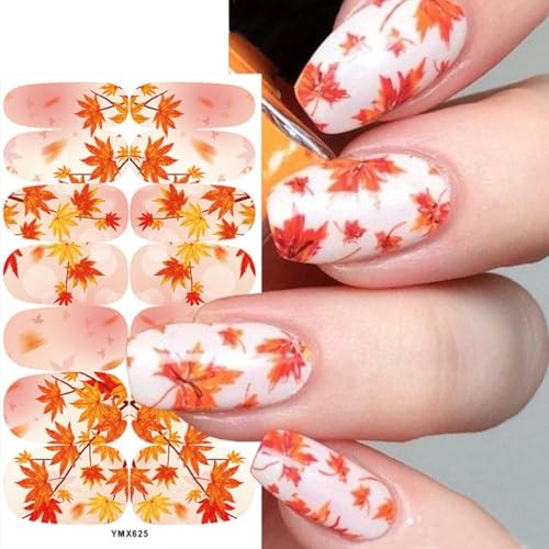 5 Sheets Fall Nail Stickers 3D Maple Leaf Full Nail Maple Leaf Nail Stickers-3