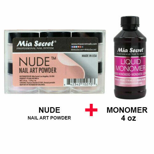 New Mia Secret Monomer 4 Ounce + NUDE Nail Art Powder 6 Colors Collection Set