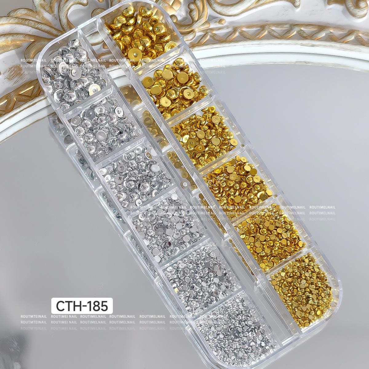 Mixed Half Pearls & Dollar Charms Set, Gold Silver Alloy Nail Decor in 12 Grid