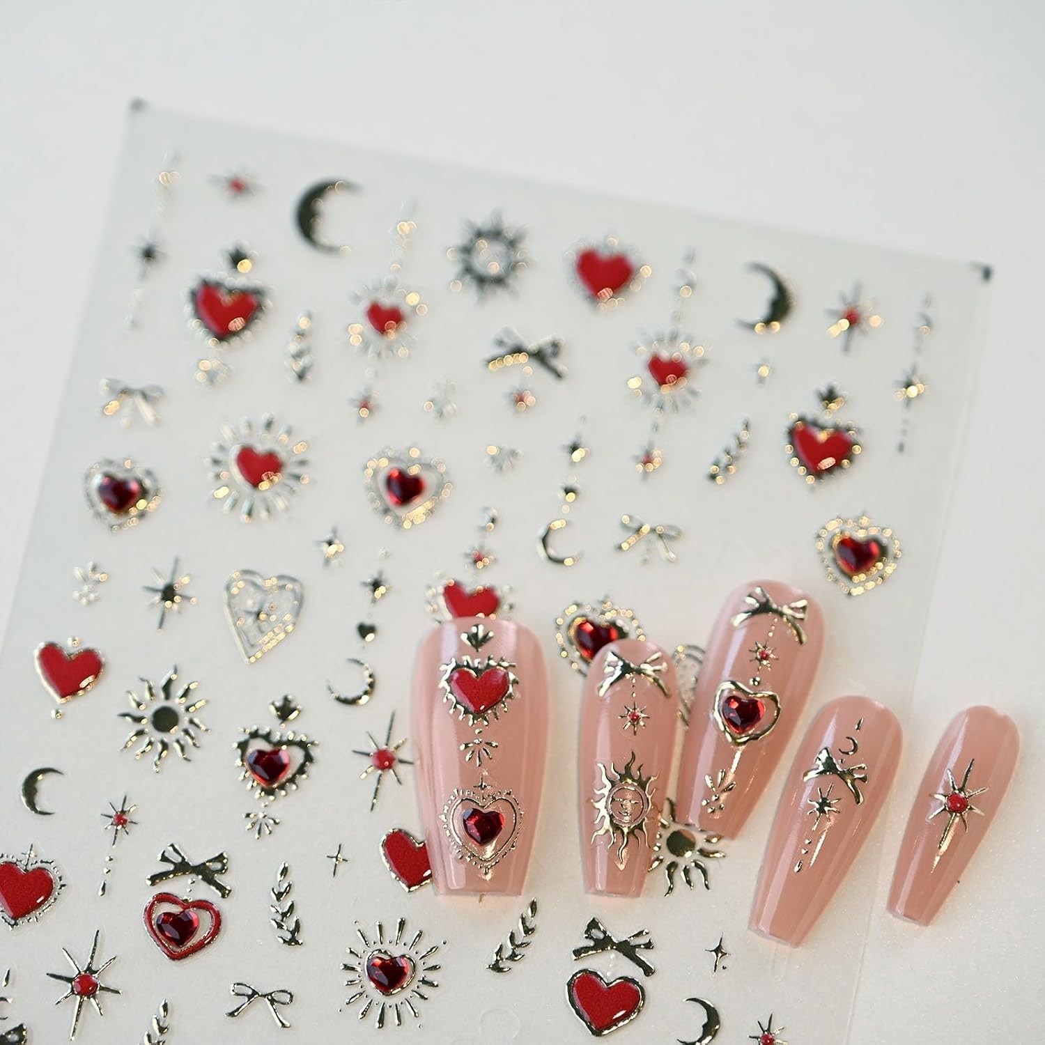Glamorous and Flexible Gold Totem Red Heart Nail Art Accessories – 5×3.2 Inches