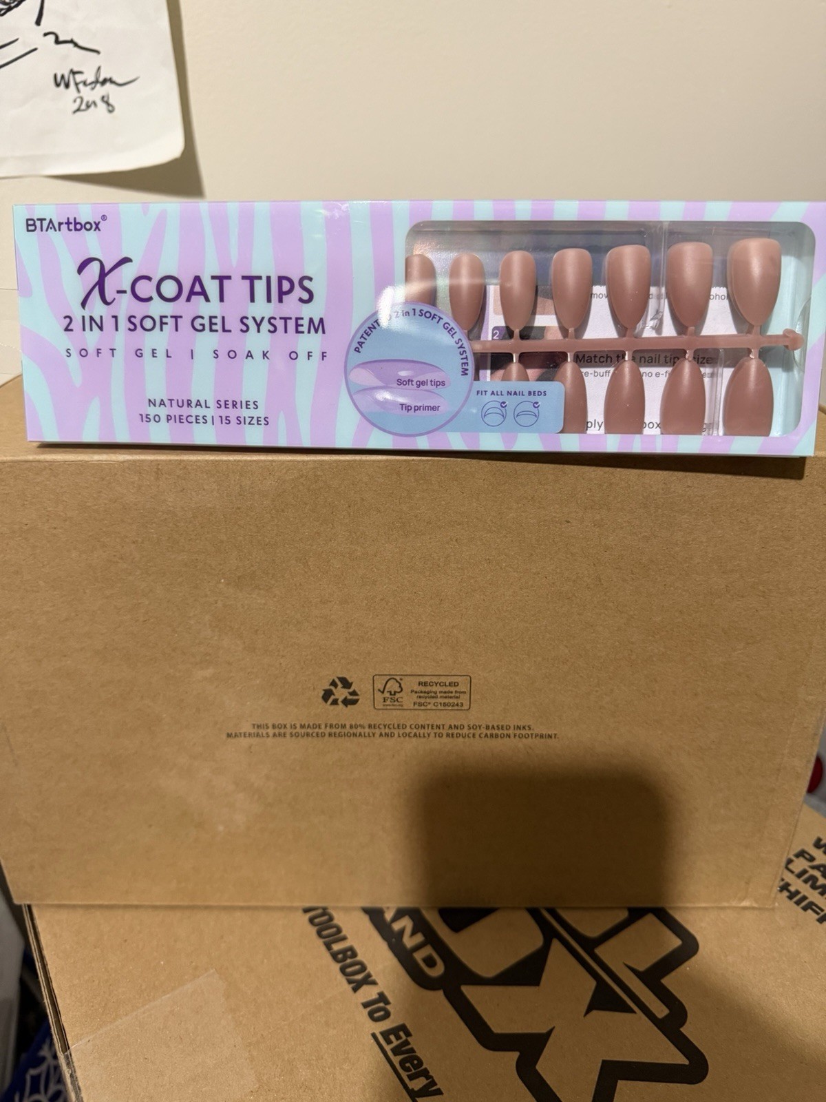 BTArtbox X-Coat 2-in-1 Soft Gel Full Cover Nail Tips Nude Medium Almond Natural