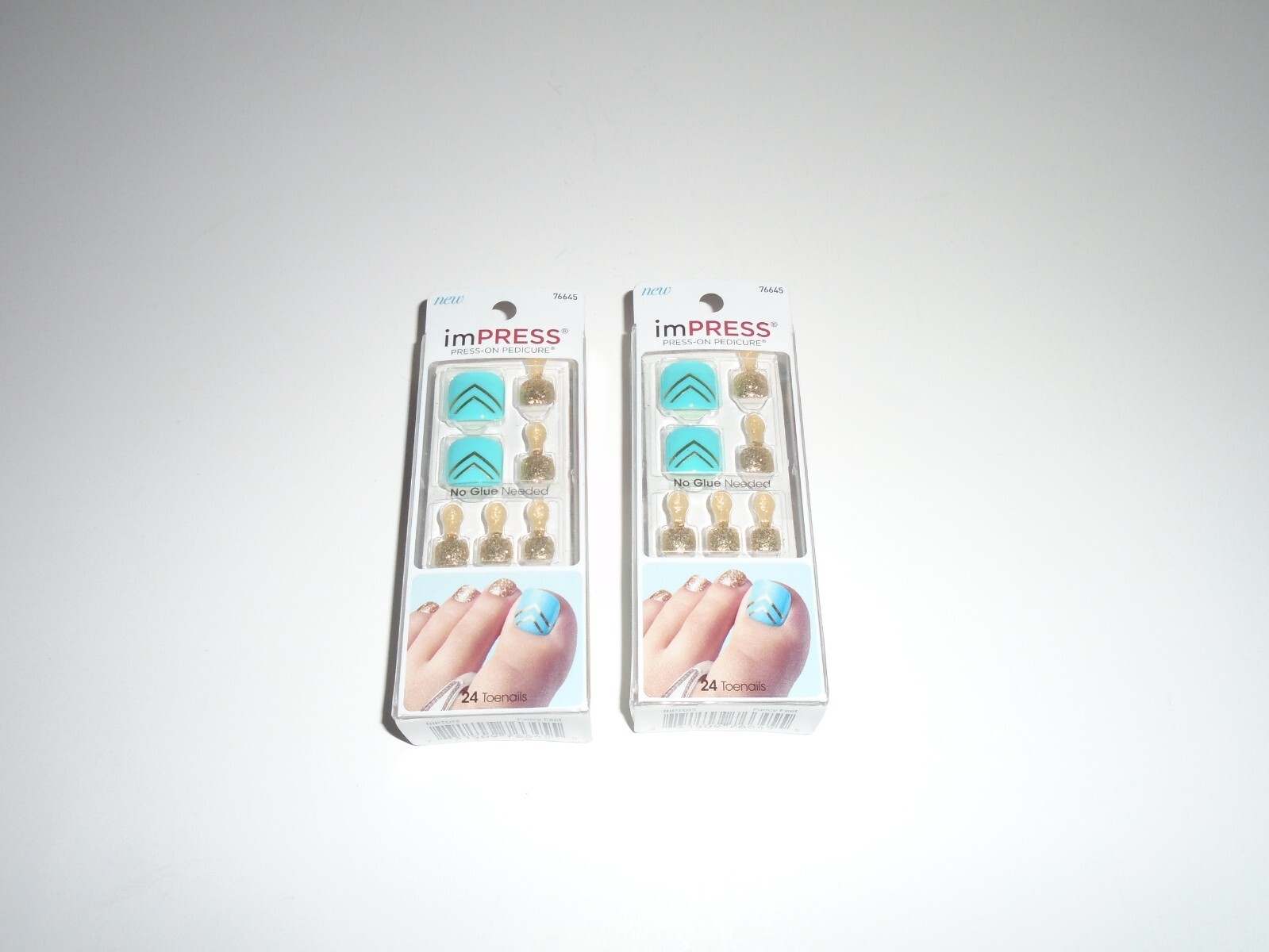 imPress Press-On Pedicure 24 Toenails Fancy Feet Glitter 2 Boxes New