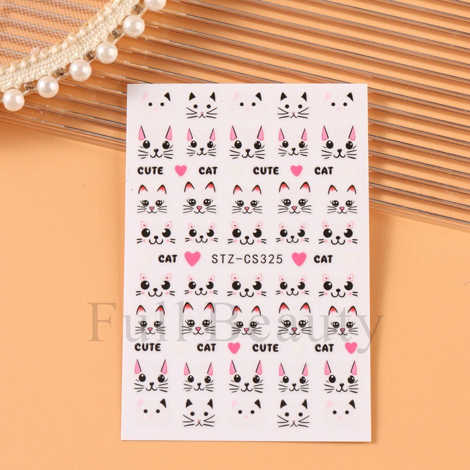 Cat Kitten Meow Animal Print Nail Stickers Decals Decoration Waterproof DIY NS53