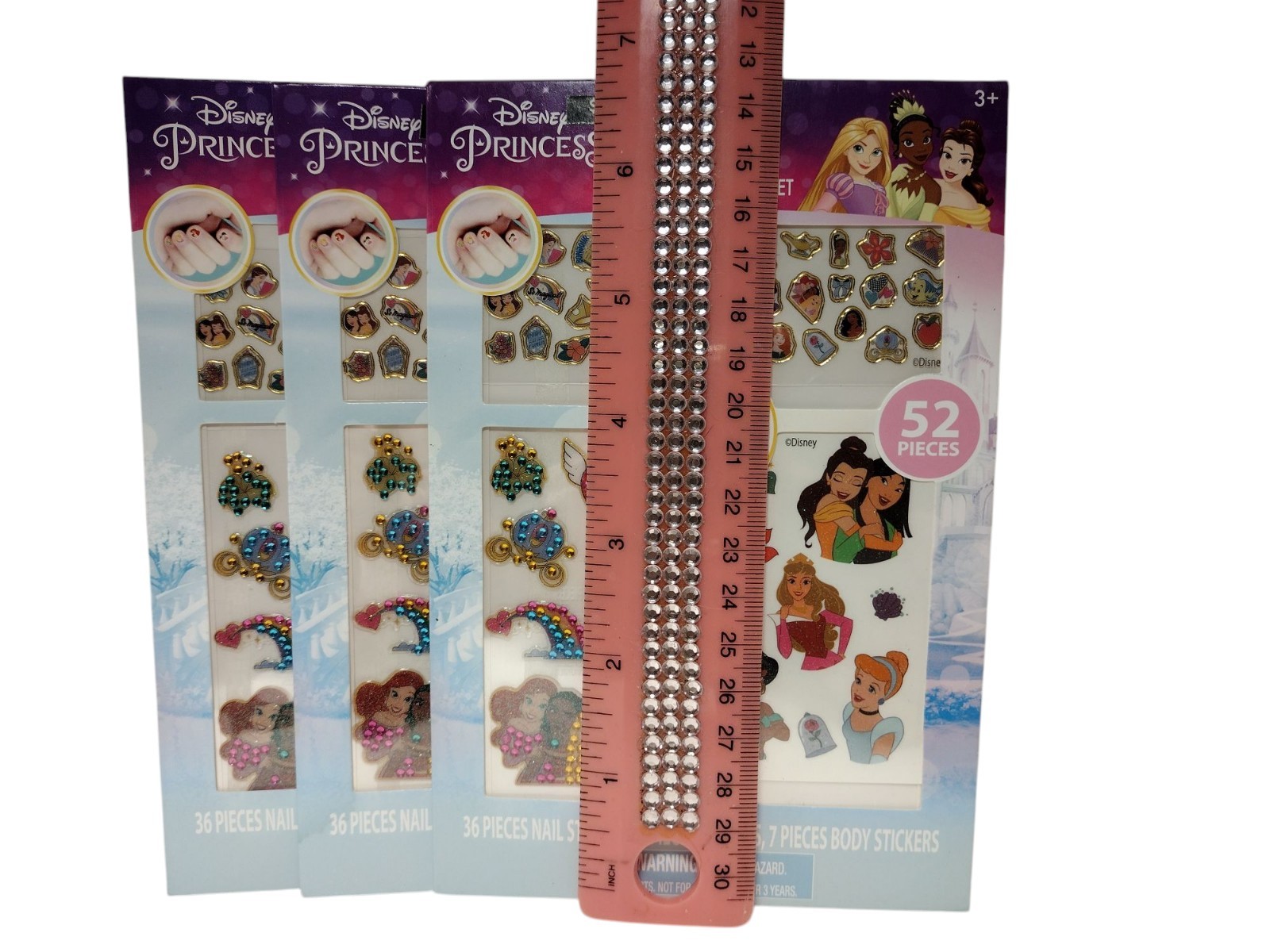 3 Disney Princess Kids Cartoon NAIL BODY STICKER ART SET Temporary Tattoos Decal