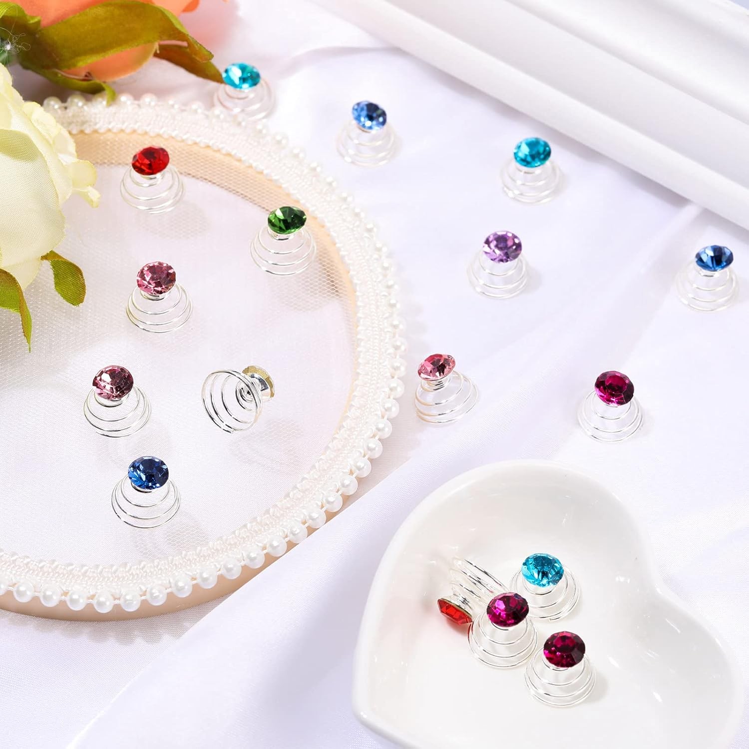 72 Pieces Rhinestone Spiral Hair Pins Blue,White,Green,Red,Silver,Pink,Purple
