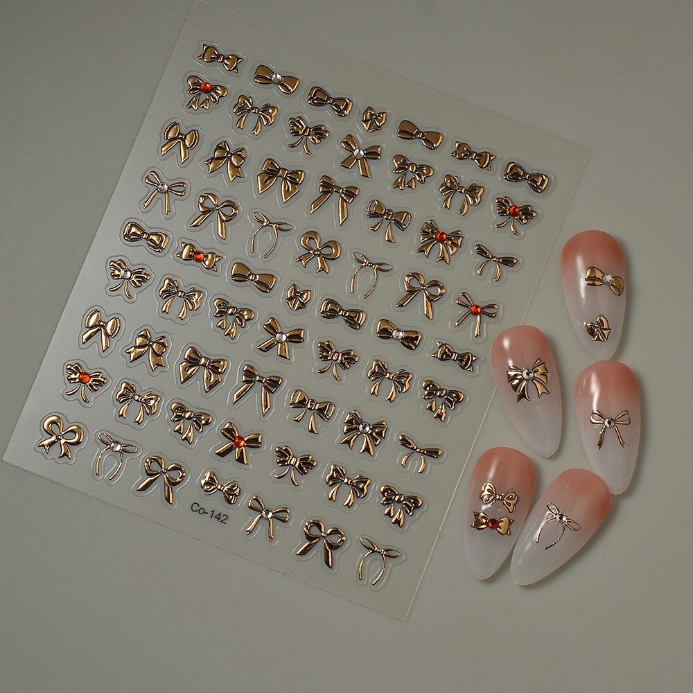 Butterfly Bow Knot Gold Tone Nail Stickers Decoration Self Adhesive Co142 NS54