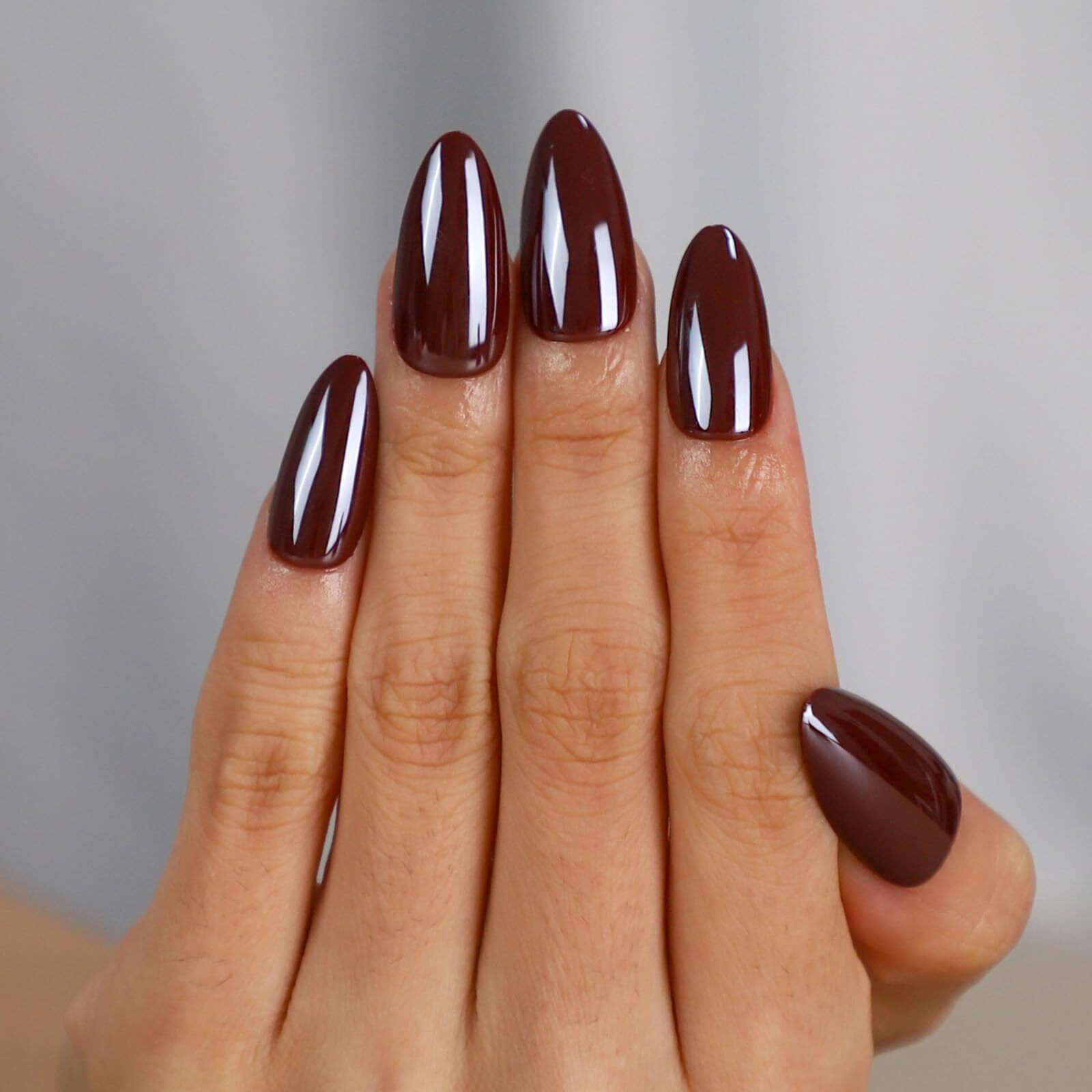 Chrome Burgundy Red Almond Medium Press On Nails 30pcs Glossy with Glue