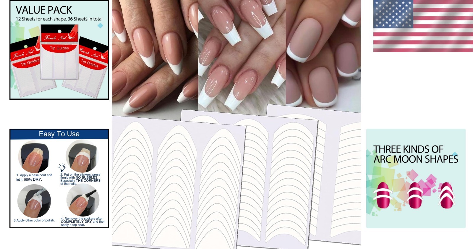 1368 Piece French Manicure Nail Sticker Set – 3 Stylish Self-Adhesive Designs