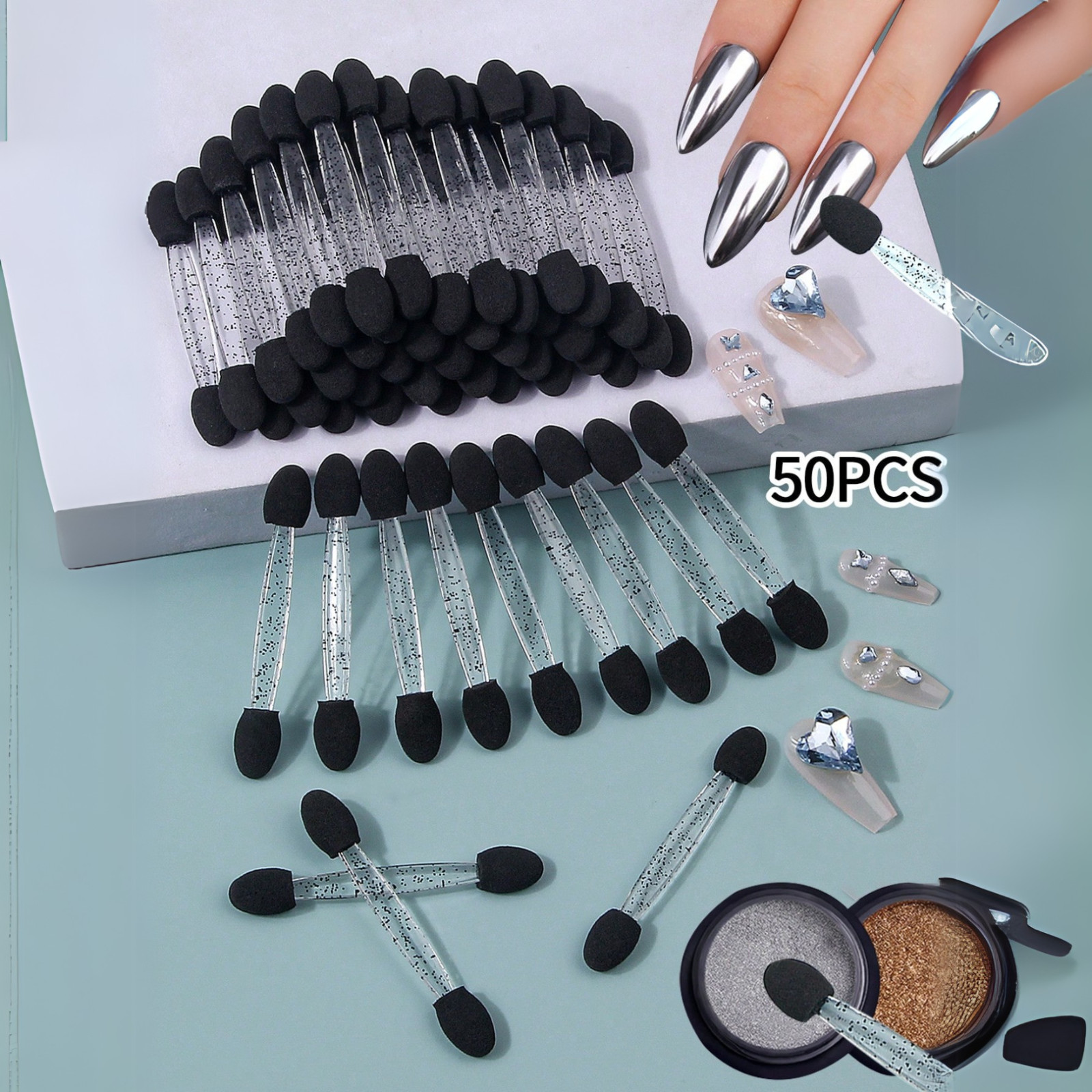 50pcs Sponge Brush Double-Ended for Gradient Nail Art with Handheld for Women