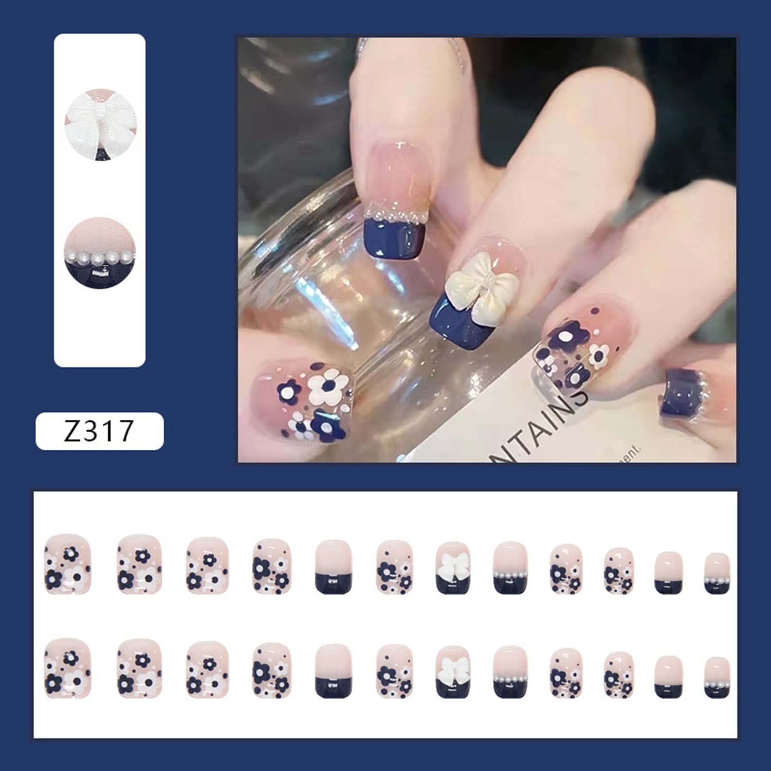 Press on Nails Square Short Length, 24Pcs Full Cover Reusable False Nails Kit…