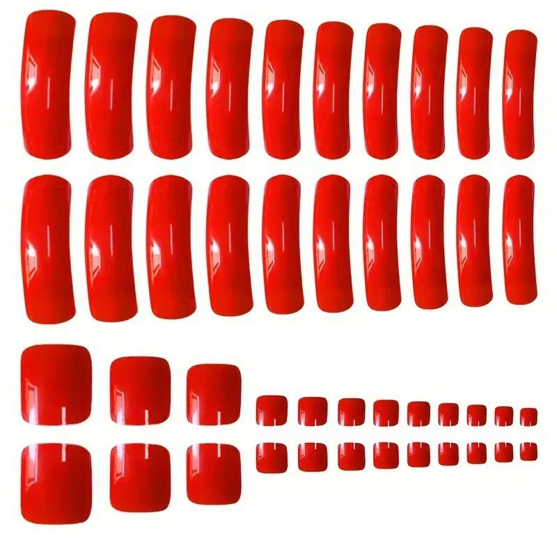 Classic Red Square Glossy Nail Tips Ins Style From Factory