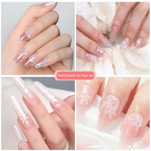 Flower Nail Stickers – 30 Sheets Spring Floral Nail Decals 3D Self White