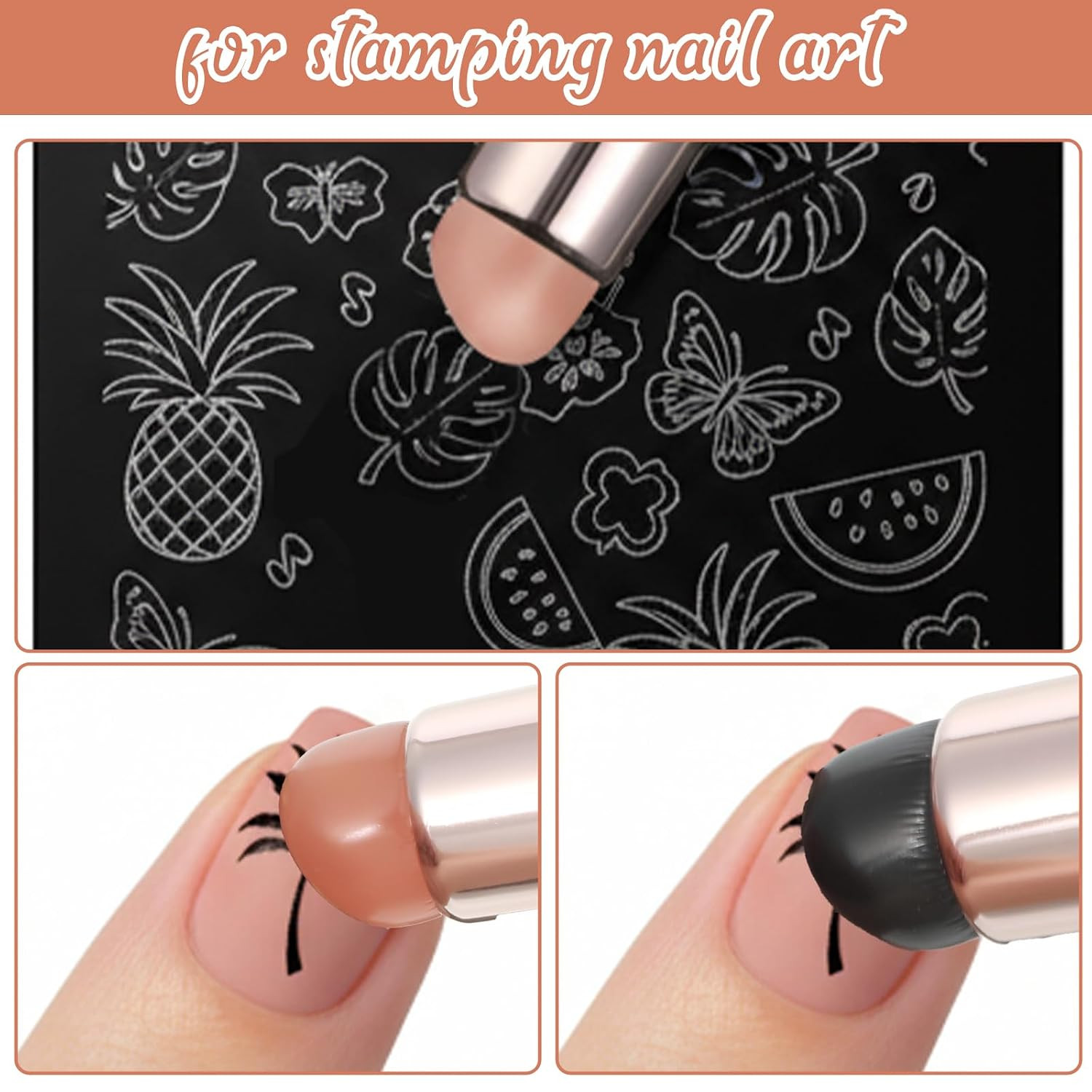 2 PCS Silicone Ombre Nail Art Brush, Chrome Powder Applicator, Reusable Gel Poli