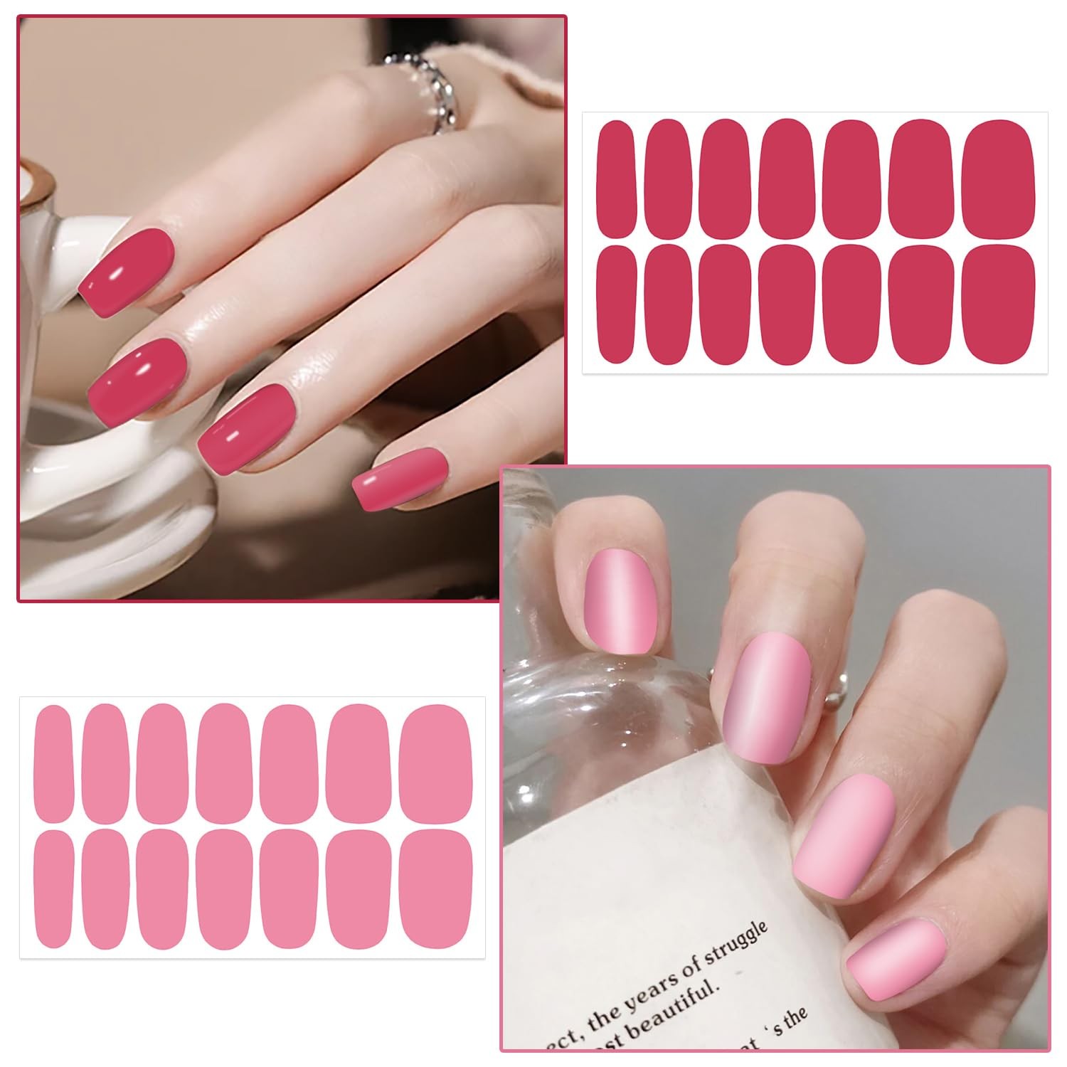 12 Sheets Red Pink Series Nail Wraps: 168 Solid Nail Stickers & Strips for & …