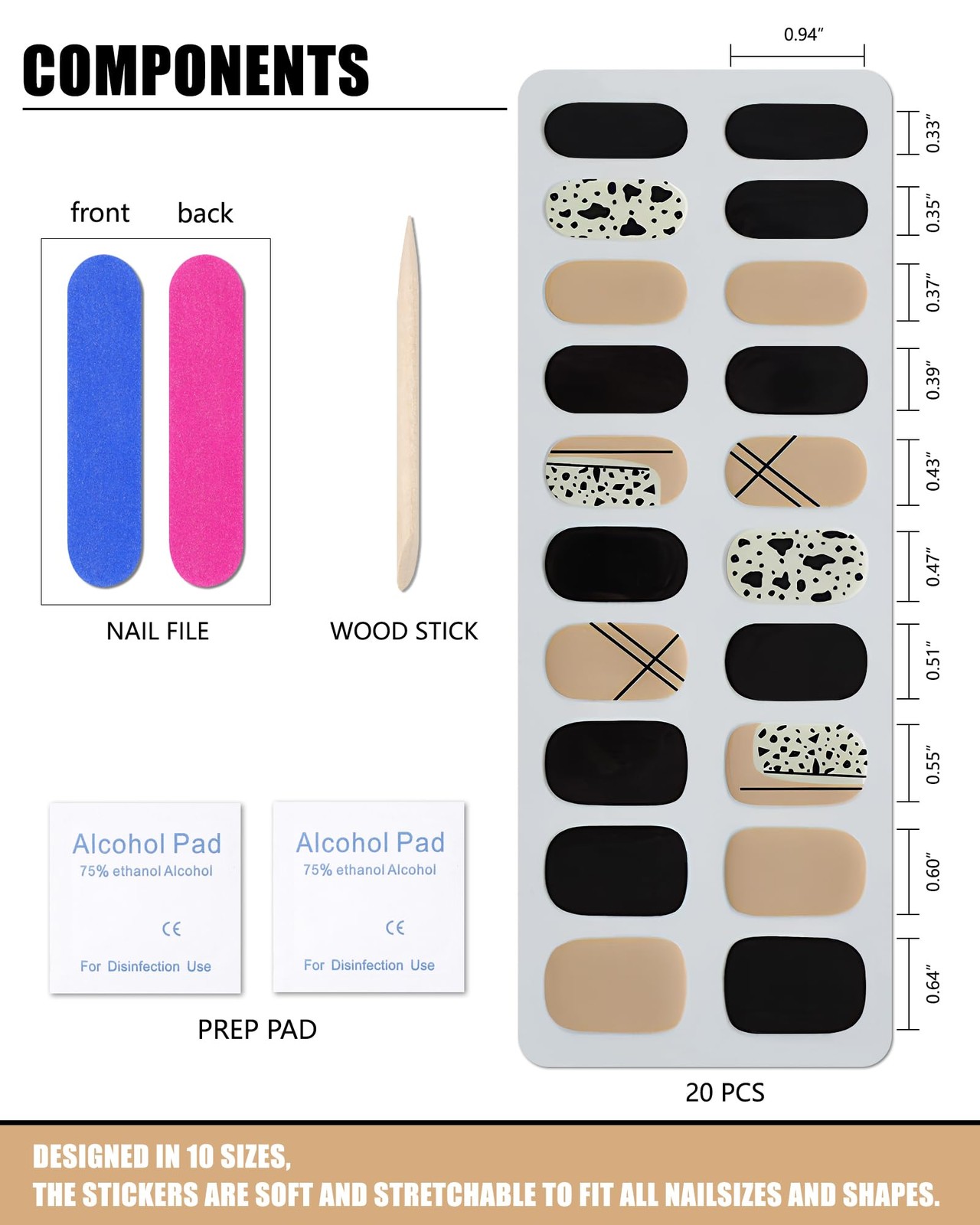 Semi Cured Gel Nail Strips 20 Wraps, UV/LED Free,Zebra White, Salon-Quality, …