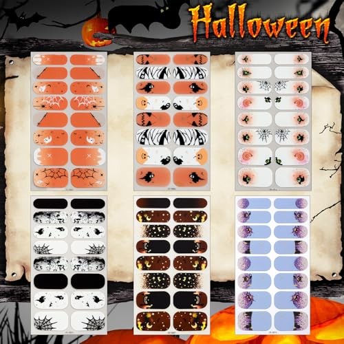 6 Sheets Halloween Nail Wraps Full Stickers Nail Polish Strips, DIY Self