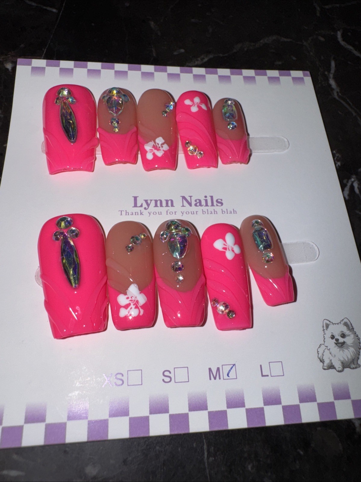 Handmade Glam Press On Nails Medium Square Rhinestone Set w/ Nail Kit Reusable