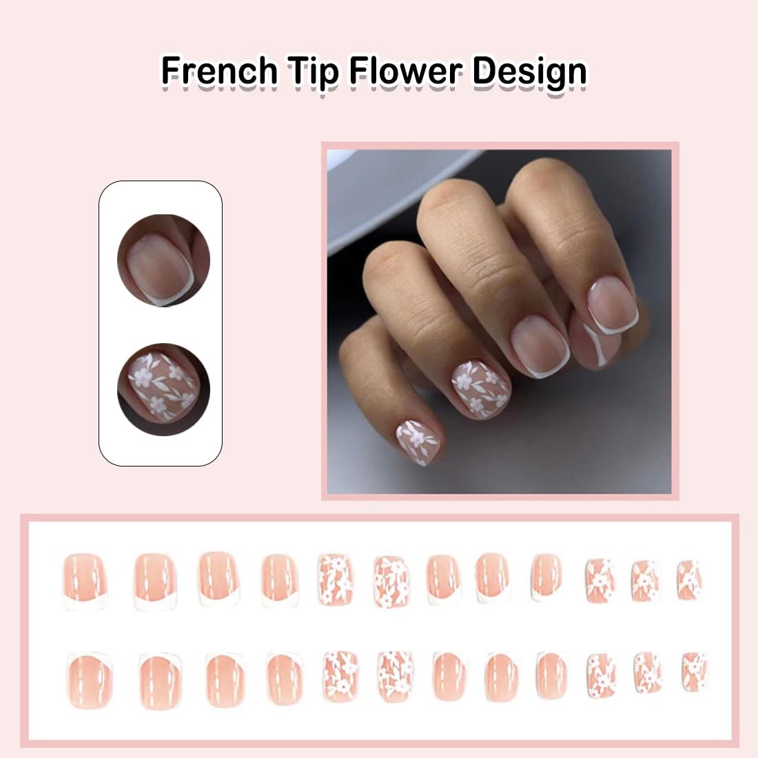 Extra Short French Tip Press 0.04 Ounce (Pack of 24), White Flower
