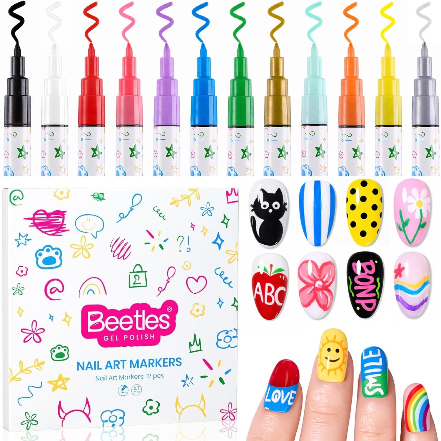 12 Colors Nail Art Pens – 0.7MM Quick Drying Acrylic Paint Markers for DIY Nail
